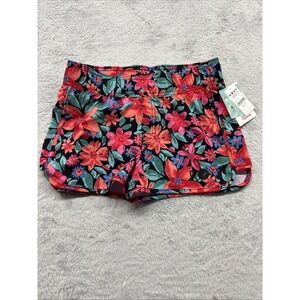 Roxy Girls Size 12 L Good Waves Only Floral Board Shorts Black Pink‎ ERGBS03118